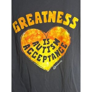 RO Mens Large T-Shirt Greatness Is Autism Acceptance‎ Black USA Made Cotton